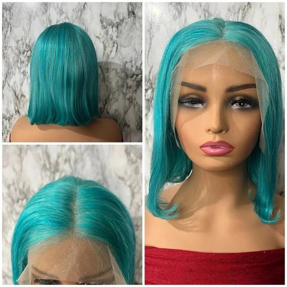 Other - 13 x 4 HD Lace front Blue Bob Short Hair Wig 100% Human hair | 12 Inch